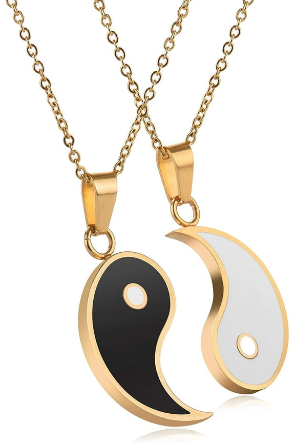 Yin and Yang Pendant Friendship Necklaces with Yinyang Bff Couples Pendant, Stainless Steel