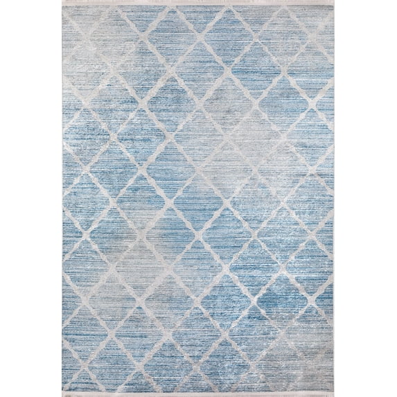 Vorkuta Blue Geometric Polyester Area Rugs for Living Room Washable Rugs Boho Moroccan Area Rug Soft Geometric Bohemian Carpet Distressed Indoor Rug for Bedroom Dining Room Office Nonslip Rug