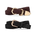 thumbnail image 1 of Vorliqent 2 Pack Women's Elastic Woven Belts with Gold Buckle Stretch Braided Waist Belt Breathable Comfortable Casual Belt, 1 of 9