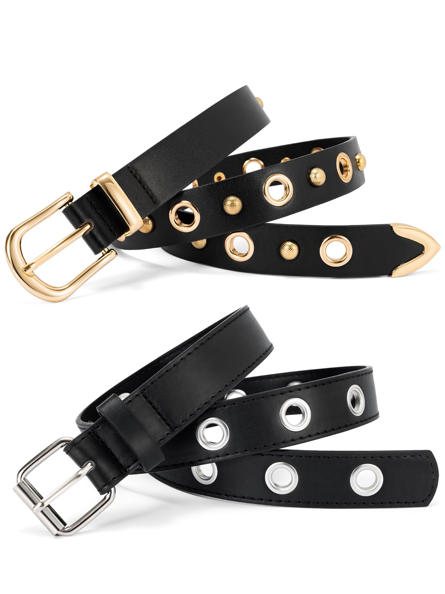 4 Pack Faux Leather Skinny Belts with Gold Buckle for Jeans Dresses 4 Pack Faux Leather Skinny Belts for Women with Gold Buckle main image 3
