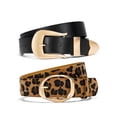 thumbnail image 1 of Vorliqent 2PC Women's Belts Leopard Suede & Smooth Leather Belts with Golden Buckle for Casual & Dressy Outfits, 1 of 7
