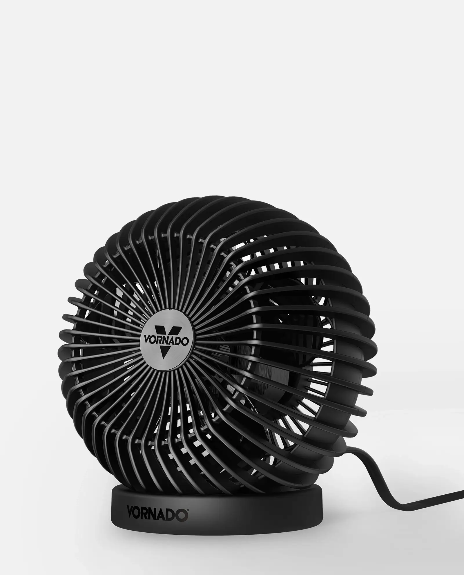 Black Glossy Modern Spherical Desk Fan with Adjustable Tilt