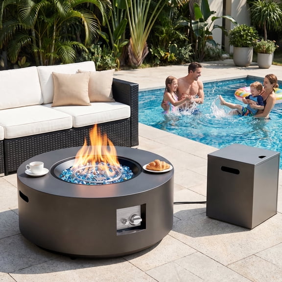 Vornel Dark Gray 30" Round Propane Fire Pit Table,50,000 BTU CSA Certified Outdoor Fire Table for Patio Backyard Garden Poolside Party
