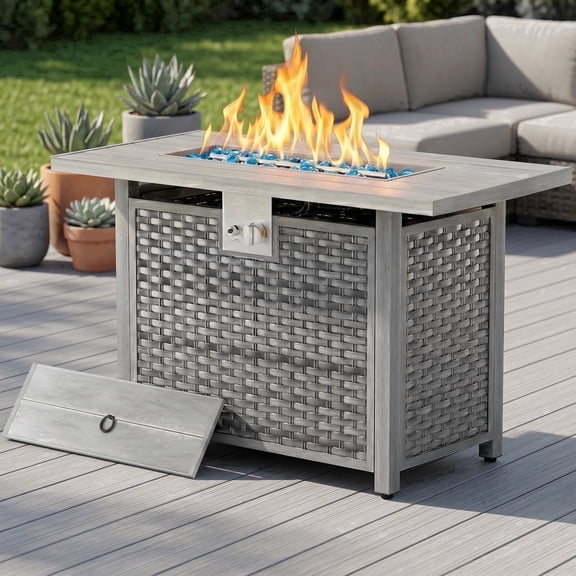 Vornel 43" Rectangular Propane Fire Pit Table for Outdoor Patio, 50,000 BTU 2-in-1 Gas Firepit Gray Heavy Duty Fire Table for Backyard Deck Garden