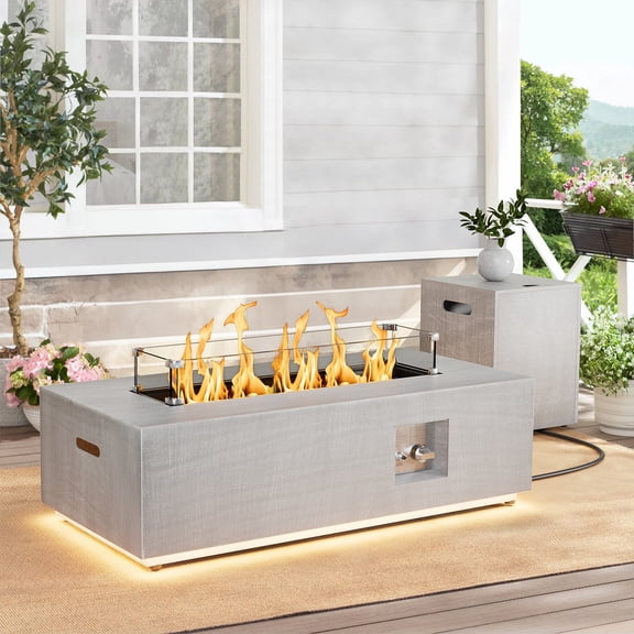 Vornel Light Grey/Warm 42" with Ice Bucket Rectangle Propane Outdoor Table,Gas Fire Pit with 50000 BTU