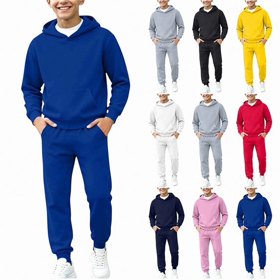 Vornjynx Boys 2 Piece Outfit (2-14) Fleece Lined Hooded Sweatshirt with and Leg Tied Sweatpants Set Sporty Blue