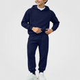 thumbnail image 1 of Vornjynx Boys 2 Piece Outfit (2-14) Fleece Lined Hooded Sweatshirt with and Leg Tied Sweatpants Set Sporty Navy, 1 of 7