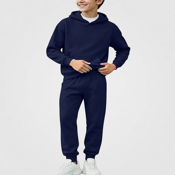 Vornjynx Boys 2 Piece Outfit (2-14) Fleece Lined Hooded Sweatshirt with and Leg Tied Sweatpants Set Sporty Navy