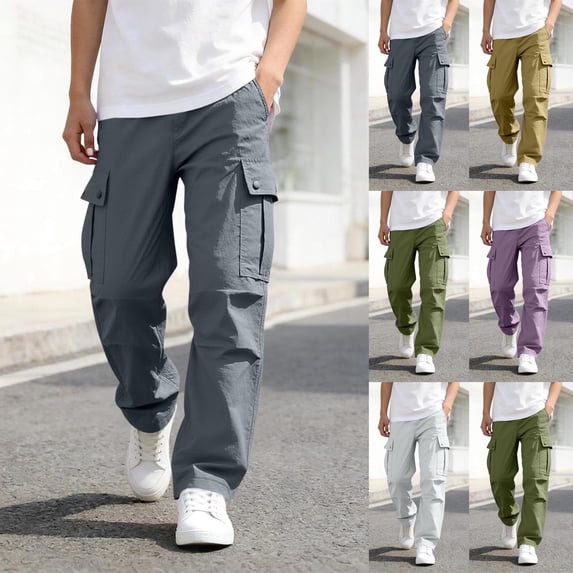 Vornjynx Boys Cargo Pants Elastic Waist with Pocket Straight Fit Kids Casual Summer Sports Pants Dark Gray Size 10-12