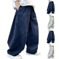 thumbnail image 1 of Vornjynx Boys Cotton Pants Elastic Waist with Pocket Baggy Fit Kids Summer Casual Trendy Pants Navy Size 12-13, 1 of 10