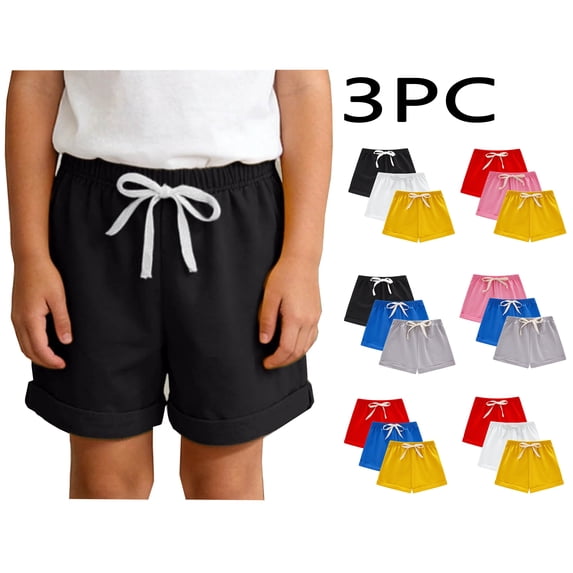 WAVSUF Boys Girls Pull On Shorts 3 Pack Elastic Waist Classic Fit Comfort Soft Summer Casual Running Shorts Red Size 2