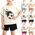 thumbnail image 1 of Vornjynx Boys Outfit Sets 2-Piece Football Print T-Shirt and Shorts Elastic Waist Short Sleeve Kids Summer Cute Active Clothes Blue Size 5-6T, 1 of 10