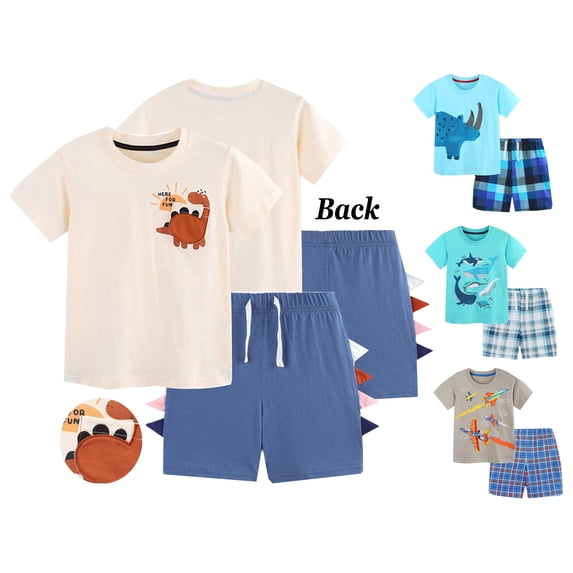 Vornjynx Boys Outfits 2 Piece Graphic Crew Neck Cotton T-Shirt and Drawstring Short Short Sleeve Trendy Casual Summer Clothes Beige Size 5-6T