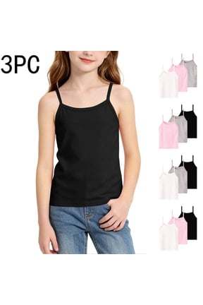 Cami Tops for Kids Girls 3 Pack Sleeveless Cotton Undershirts Square Neck Summer Trendy Casual Undershirts Gray Size 5/6
