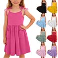 thumbnail image 1 of Vornjynx Dresses for Kids Girls Adjustable Strap Square Neck Elastic Waist Summer Casual Vacation Dress Purple Size 7, 1 of 10