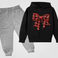 thumbnail image 1 of Vornjynx Girls 2 Piece Outfit （2-13） Hooded Sweatshirt with Christmas Print and Sweatpants Set Casual Clothing Set Black, 1 of 3