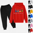 thumbnail image 1 of Vornjynx Girls 2 Piece Outfit （2-13） Hooded Sweatshirt with Christmas Tree Print and Sweatpants Set Casual Clothing Red, 1 of 3