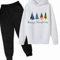 thumbnail image 1 of Vornjynx Girls 2 Piece Outfit （2-13） Hooded Sweatshirt with Christmas Tree Print and Sweatpants Set Casual Clothing White, 1 of 3