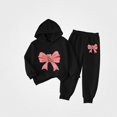 thumbnail image 1 of Vornjynx Girls 2 Piece Outfit（2-7）Hooded Sweatshirt with Bear and Butterfly Bow Print and Elastic Waist Jogger Pants Set Casual Clothing Set Black Size 4T, 1 of 6