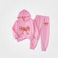 thumbnail image 1 of Vornjynx Girls 2 Piece Outfit（2-7）Hooded Sweatshirt with Bear and Butterfly Bow Print and Elastic Waist Jogger Pants Set Casual Clothing Set Pink Size 2T, 1 of 6