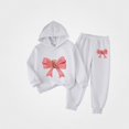 thumbnail image 1 of Vornjynx Girls 2 Piece Outfit（2-7）Hooded Sweatshirt with Bear and Butterfly Bow Print and Elastic Waist Jogger Pants Set Casual Clothing Set White Size 7, 1 of 6
