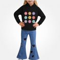 thumbnail image 1 of Vornjynx Girls 2 Piece Outfit（2-7）Hooded Sweatshirt with Heart and Floral Print and Flared Pants Set Casual Clothing Set Black Size 5T, 1 of 9