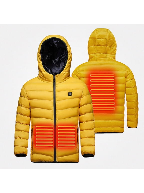 Girls Jacket (4-15Y) Winter Heated Rechargeable Smart Constant Temperature Warm Cotton Coat Yellow