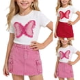 thumbnail image 1 of WAVSUF Girls Outfit Sets Crew Neck T-Shirt and Denim Skirts Trendy Butterfly Summer Casual Daily Clothes 2 Piece Purple Size 7-8, 1 of 10