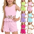 thumbnail image 1 of Vornjynx Girls Outfit Sets Crew Neck Tank Tops and Ruffle Hem Shorts High Waist Summer Casual Trendy Clothes 2 Piece Pink Size 13, 1 of 8