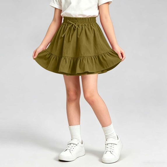 Vornjynx Girls Ruffle Mini Skirt Drawstring High Waist A-Line Summer Flowy Casual Skorts Green Size 6