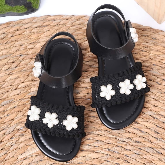 Vornjynx Girls Summer Sandals Open Toe Soft-Soled Ankle Strap Kids Lightweight Casual Sandals Black Size 10 Toddler