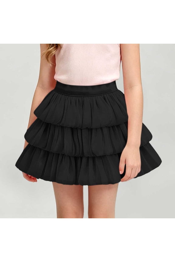 Girls Tiered Tutu Skirt Elastic Waist with Liner Summer Fashion Princess Cake Skirt Black Size 3-4
