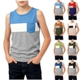thumbnail image 1 of Vornjynx Kids Boys Cotton Tank Tops Round Neck Sleeveless with Pocket Trendy Summer Sports Muscle Tee Army Green Size 12, 1 of 7