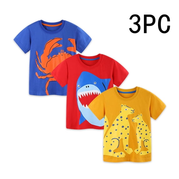 Vornjynx Kids Boys Graphic T-Shirt Crew Neck Short Sleeve Stretchable Summer Daily Cotton Tees 3 Pack Blue Size 6/7