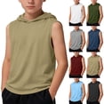 thumbnail image 1 of WAVSUF Kids Boys Hooded T-Shirt Round Neck Sleeveless Classic Fit Casual Summer Active T-Shirt Khaki Size 14-15, 1 of 7