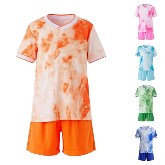 Vornjynx Kids Boys Outfit Sets 2 Piece Football Tops and Quick Dry Shorts Summer Casual Sports Activewear Orange Size 5
