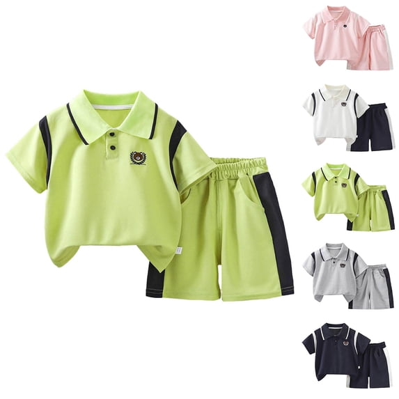Vornjynx Kids Boys Outfits 2 Piece Henley Polo Shirt and Shorts with Pockets Summer Casual Sports Clothes Navy Size 7-8