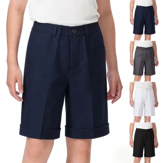 WAVSUF Kids Boys School Uniform Shorts Classic Fit with Pockets Spring and Summer Summer Bermuda Drassy Shorts Black Size 10