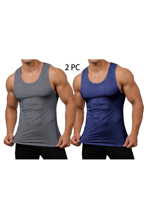 Men’s 2 pc Athletic Tank Top, Summer Breathable Quick-Dry Workout Sleeveless Top for Fitness & Training Gray 2XL