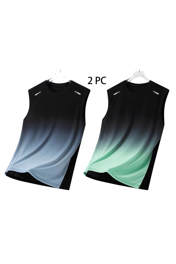 Men's 2 pc Mesh Active Athletic Tank Top, Gradient Color Workout & Training Activewear Undershirts Gray M