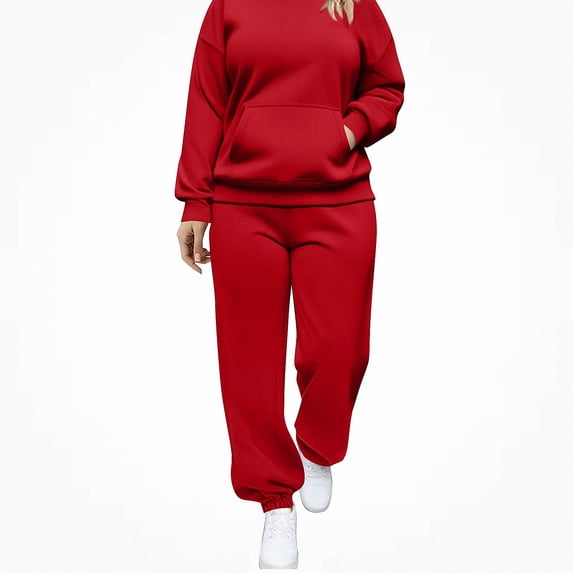 Vornjynx Plus Size Womens 2 Piece Sets Fall Outfits Hooded Pullover Long Sleeve Tops Jogger Pants Lounge Matching Sets Red Size XL