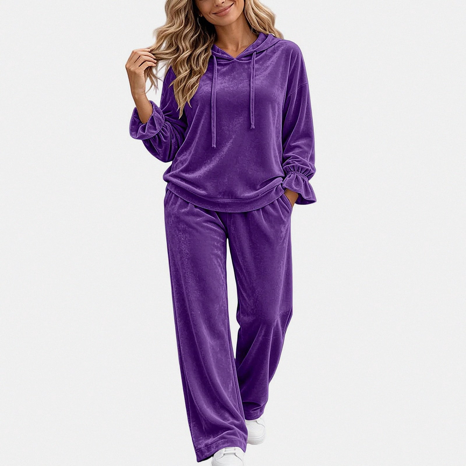Vornjynx Two Piece Sets of Womens Hooded Long Sleeve Tops Pocket Pants ...