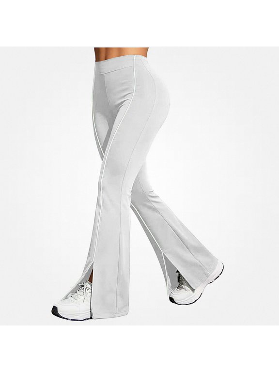 Women's Pants Fashion Elastic Waist White Stripe High Waist Split Hem Flared Long Pants Trousers White