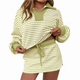 thumbnail image 1 of Vornjynx Womens 2 Piece Sets Fall Outfits Striped V Neck Turn Down Collar Long Sleeve Tops Drawstring Skirt Lounge Matching Sets Green Size 2XL, 1 of 5