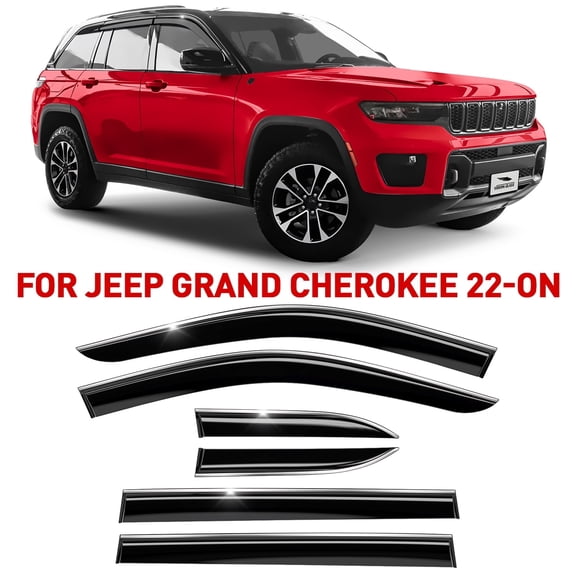 Voron Glass Chrome Trim Tape-on Extra Durable Rain Guards for Jeep Grand Cherokee 2022-2026, Window Deflectors, Vent Window Visors, 6 Pieces - 100952