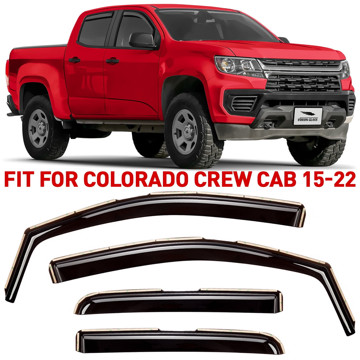 Voron Glass in-Channel Extra Durable Rain Guards for Trucks Chevrolet (Chevy) Colorado/GMC Canyon 2015-2022 Crew Cab, Window Deflectors, Vent Window Visors, 4 Pieces - 220184