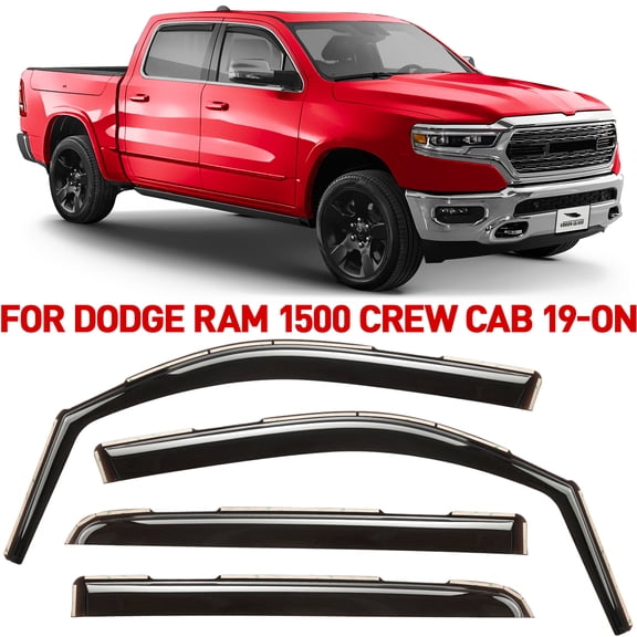 Voron Glass In-Channel Extra Durable Rain Guards for Trucks Dodge RAM 1500 2019-2026 Crew Cab, Window Deflectors, Vent Window Visors, 4 Pieces - 220159