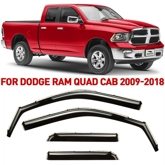 Voron Glass in-Channel Extra Durable Rain Guards for Trucks Dodge Ram 1500 2009-2018 Quad Cab, Window Deflectors, Vent Window Visors, 4Pieces - 230099