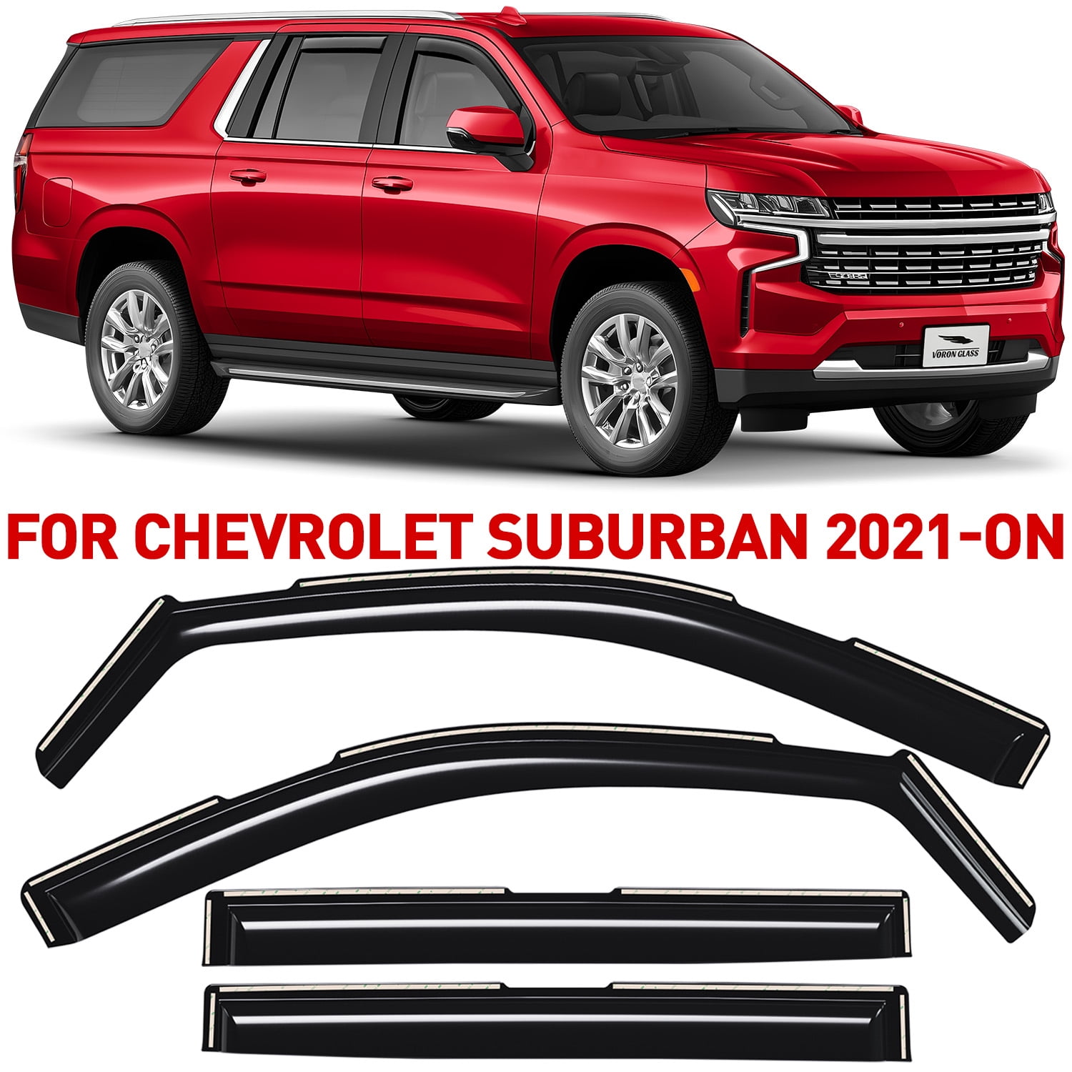 Voron Glass In-Channel Extra Durable Rain Guards for Chevrolet (Chevy) Suburban 2021-2026, Window Deflectors, Vent Window Visors, 4 Pieces - 200482