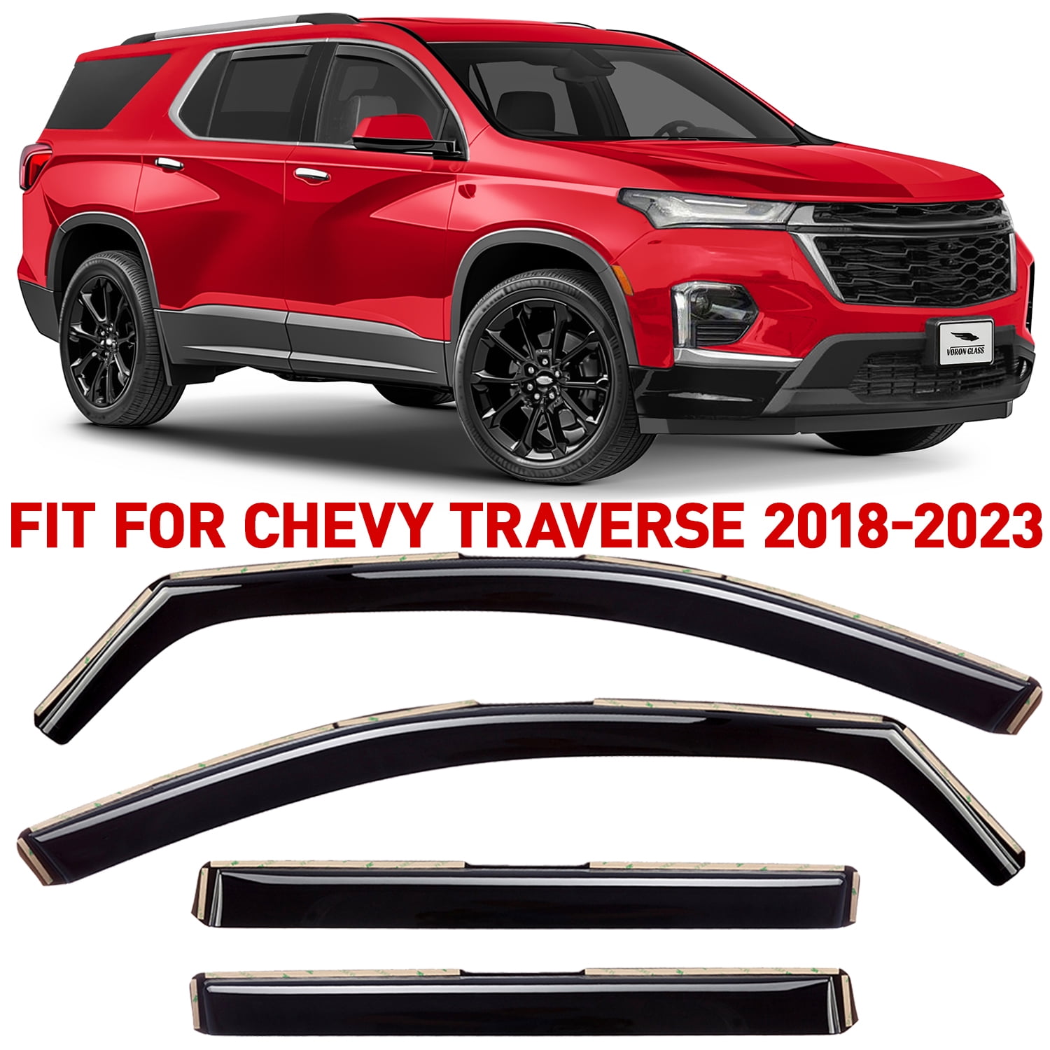 Voron Glass In-Channel Extra Durable Rain Guards for Chevrolet (Chevy) Traverse 2018-2023, Window Deflectors, Vent Window Visors, 4 Pieces - 220118